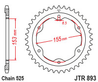 Ocelová rozeta pro sekundární řetězy typu 525, JT (38 zubů)