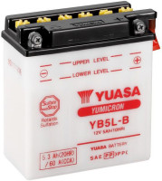 Motobaterie 12V, YB5L-B, 5,3Ah, 60A, konvenční YUMICRON 121x61x131, YUASA originál (vč. balení elektrolytu)