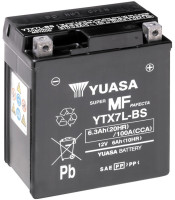 Motobaterie 12V, YTX7L-BS, 6,3Ah, 100A, bezúdržbová MF AGM 115x72x132, YUASA originál (vč. balení elektrolytu)