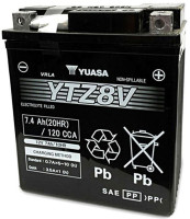 Motobaterie 12V, YTZ8V, 7,4Ah, 120A, bezúdržbová SUPER MF AGM 113x70x130, YUASA originál (aktivovaná ve výrobě)
