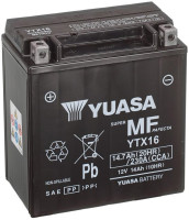 Motobaterie 12V, YTX16, 14,7Ah, 230A, bezúdržbová MF AGM 150x87x161, YUASA originál (aktivovaná ve výrobě)