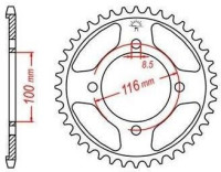 Ocelová rozeta pro sekundární řetězy typu 428, JT - Anglie (51 zubů)