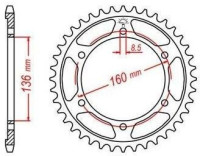 Ocelová rozeta pro sekundární řetězy typu 520, JT - Anglie (45 zubů)