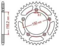 Ocelová rozeta pro sekundární řetězy typu 520, JT - Anglie (43 zubů)