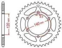 Ocelová rozeta pro sekundární řetězy typu 520, JT - Anglie (44 zubů)