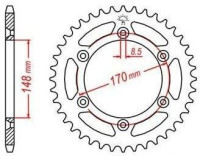 Ocelová rozeta pro sekundární řetězy typu 520, JT - Anglie (47 zubů)