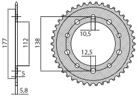 Ocelová rozeta pro sekundární řetězy typu 520, BRAKING (39 zubů)