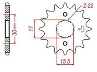 řetězové kolečko pro sekundární řetězy typu 420, JT - Anglie (16 zubů)