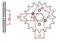 řetězové kolečko pro sekundární řetězy typu 420, JT - Anglie (17 zubů)