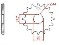 řetězové kolečko pro sekundární řetězy typu 420, JT - Anglie (14 zubů)