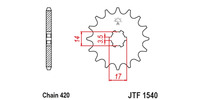 řetězové kolečko pro sekundární řetězy typu 420, JT (14 zubů)