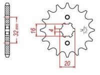 řetězové kolečko pro sekundární řetězy typu 428, JT - Anglie (14 zubů)