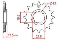 řetězové kolečko pro sekundární řetězy typu 428, JT - Anglie (16 zubů)