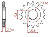 řetězové kolečko pro sekundární řetězy typu 520, JT - Anglie (13 zubů)