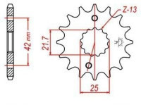 řetězové kolečko pro sekundární řetězy typu 520, JT - Anglie (13 zubů)