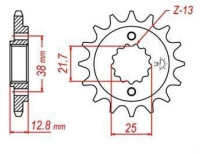 řetězové kolečko pro sekundární řetězy typu 520, JT - Anglie (14 zubů)