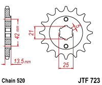 řetězové kolečko pro sekundární řetězy typu 520, JT - Anglie (14 zubů)