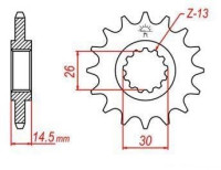 řetězové kolečko pro sekundární řetězy typu 525, JT - Anglie (14 zubů)