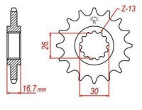 řetězové kolečko pro sekundární řetězy typu 525, JT - Anglie (16 zubů)