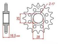 řetězové kolečko pro sekundární řetězy typu 525, JT - Anglie (16 zubů)