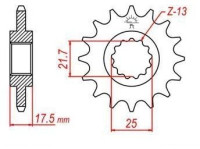 řetězové kolečko pro sekundární řetězy typu 525, JT - Anglie (14 zubů)
