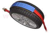 Upínací popruh pro převoz vozidel přes kolo, 5 t, 3x otočný hák, protiskluzový návlek, ráčna, VDI 2700